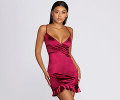 Ruffle Hem Satin Mini Dress Oshnow