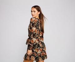 Ruffled Romance Floral Skater Dress Oshnow