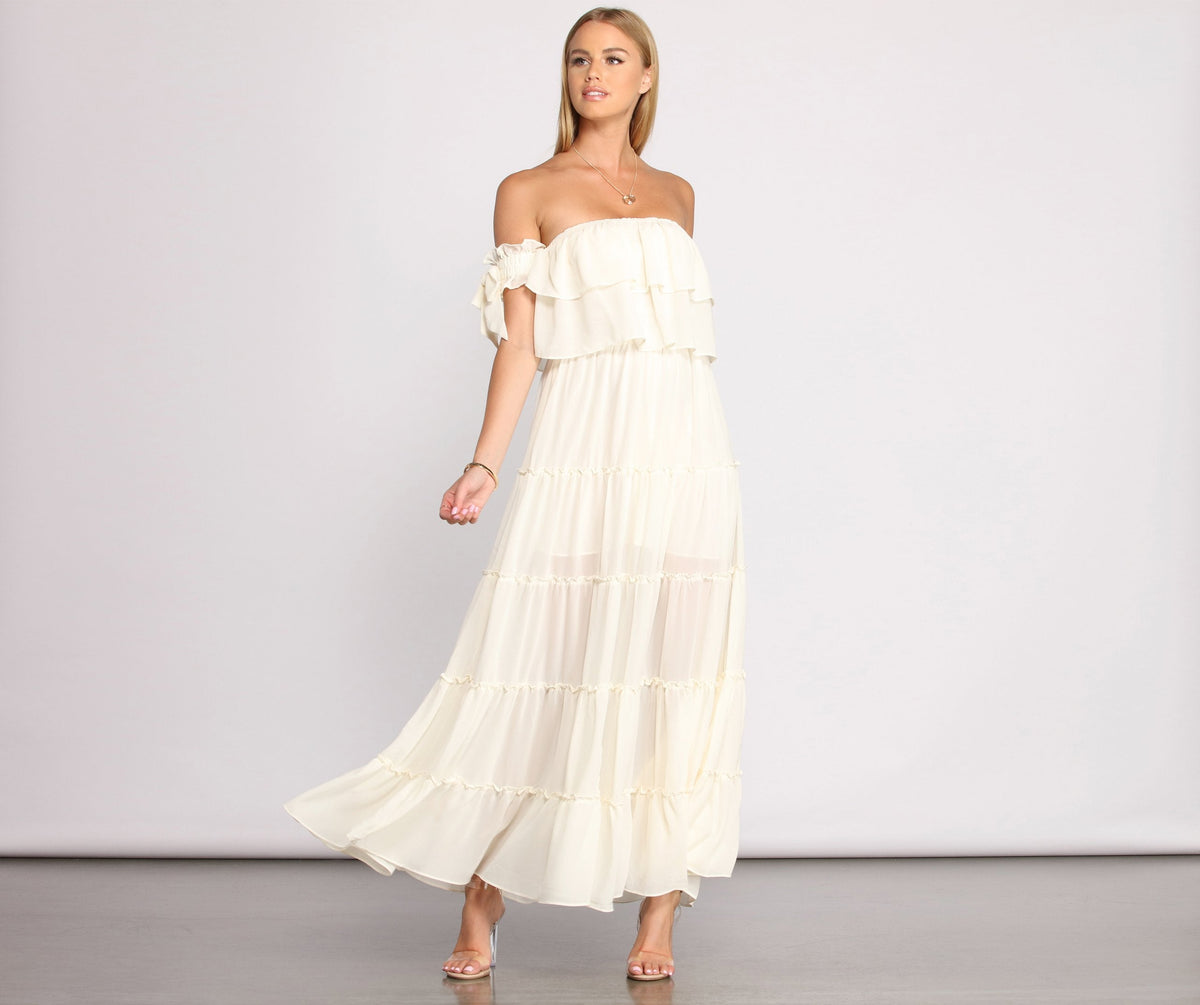 Ruffled Romance Off The Shoulder Maxi Dress Oshnow