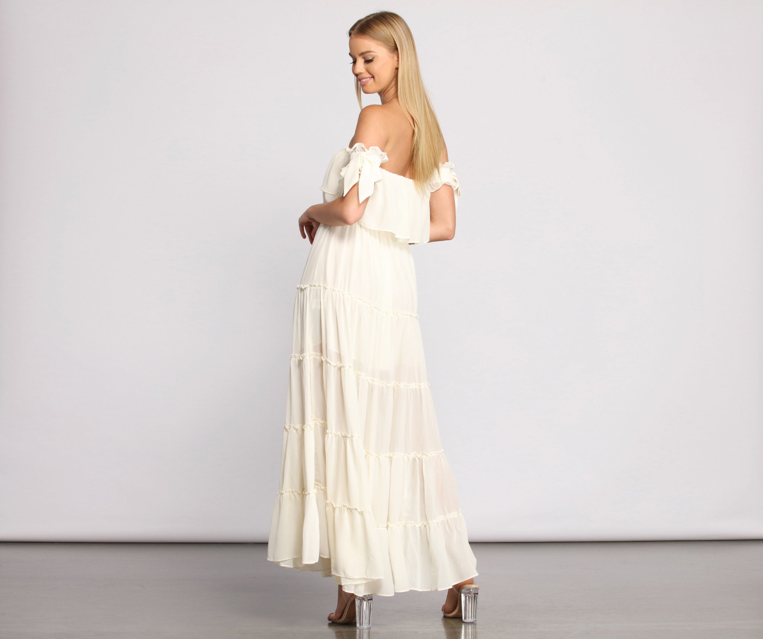 Ruffled Romance Off The Shoulder Maxi Dress Oshnow