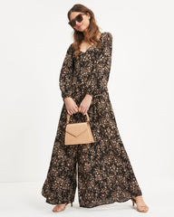 Ruthie Floral Tie Back Jumpsuit - Black Oshnow