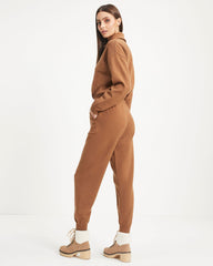 Ryker Pocketed Half Zip Knit Jumpsuit - Camel Oshnow