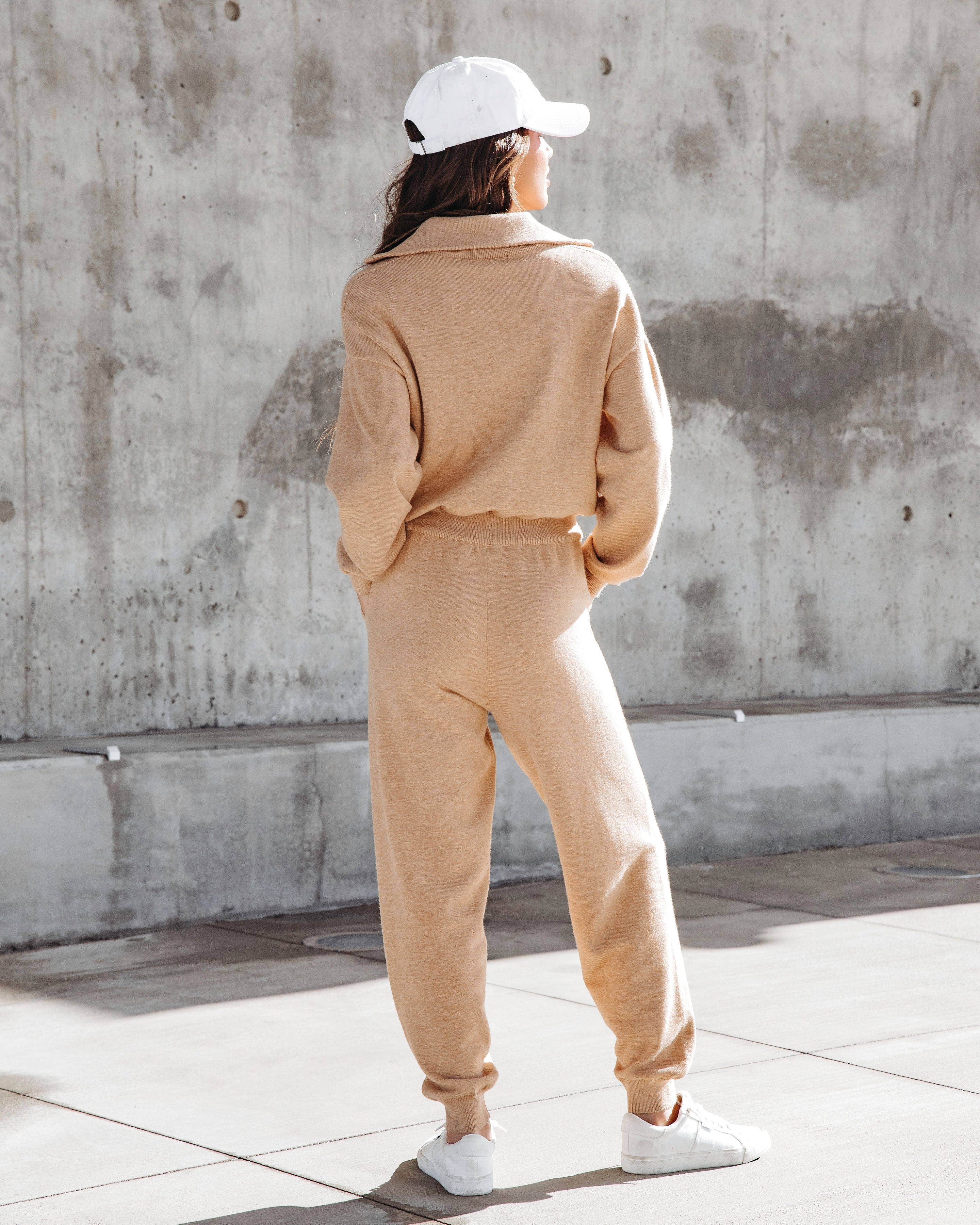 Ryker Pocketed Half Zip Knit Jumpsuit - Oatmeal Oshnow