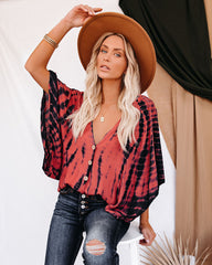 Saline Tie Dye Button Down Kimono Top - Salmon Oshnow