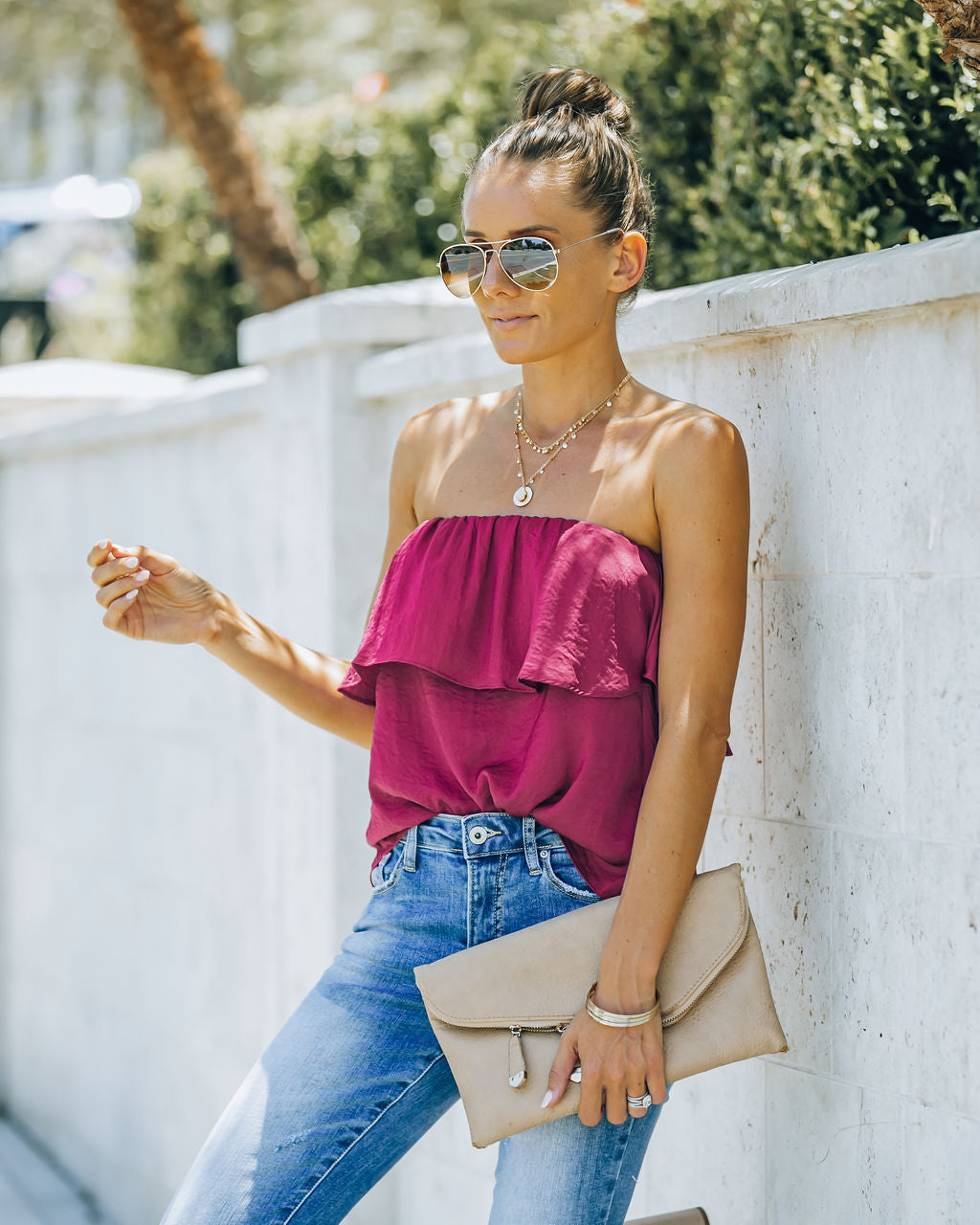 Sana Strapless Ruffle Blouse - Sangria Oshnow