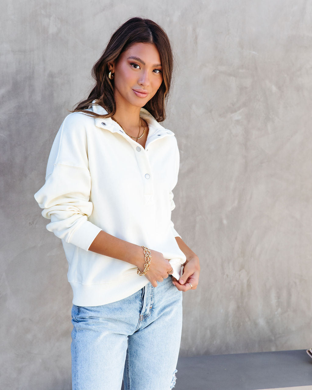 Sanctuary Half Button Up Sweater - Cream Oshnow