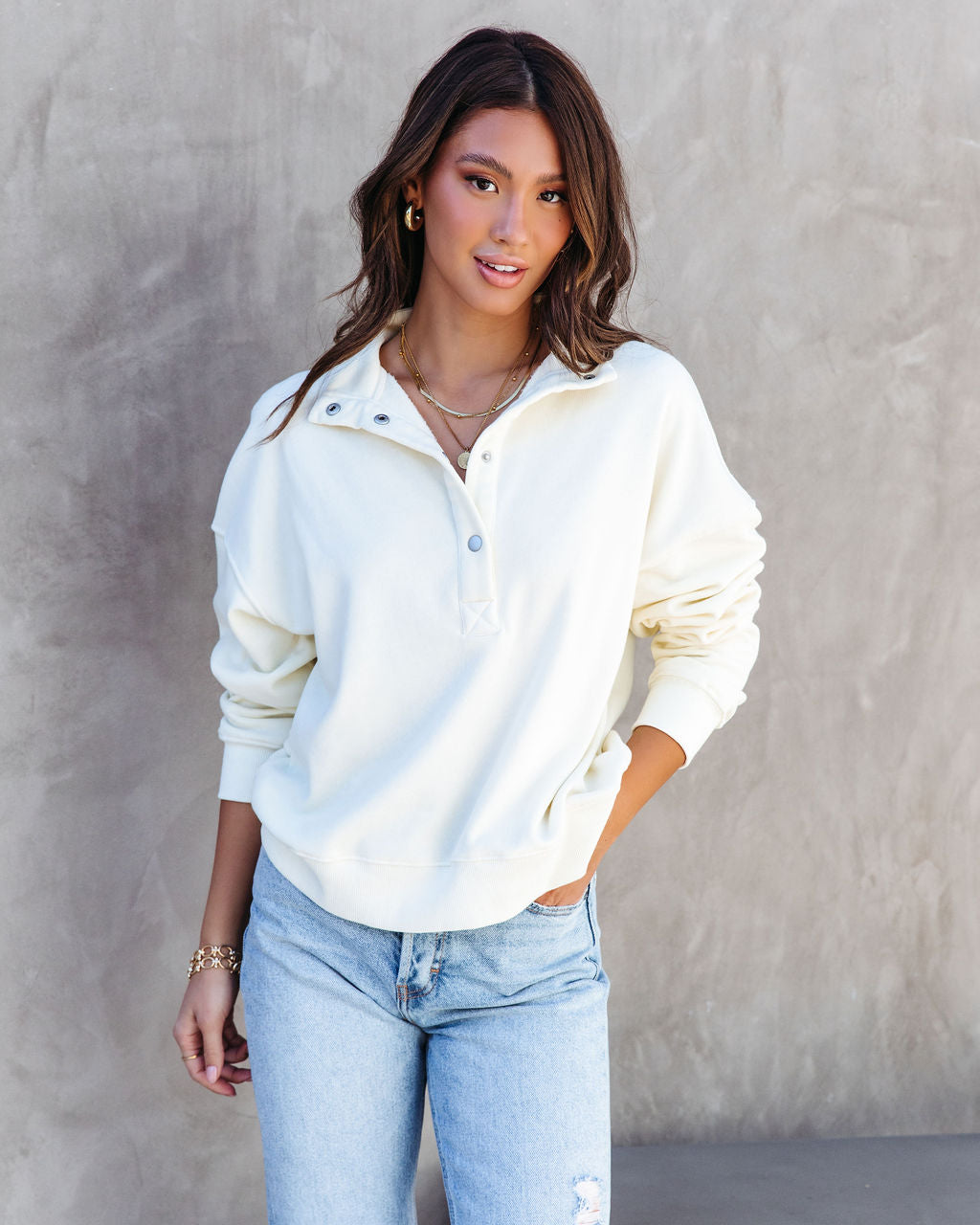 Sanctuary Half Button Up Sweater - Cream Oshnow