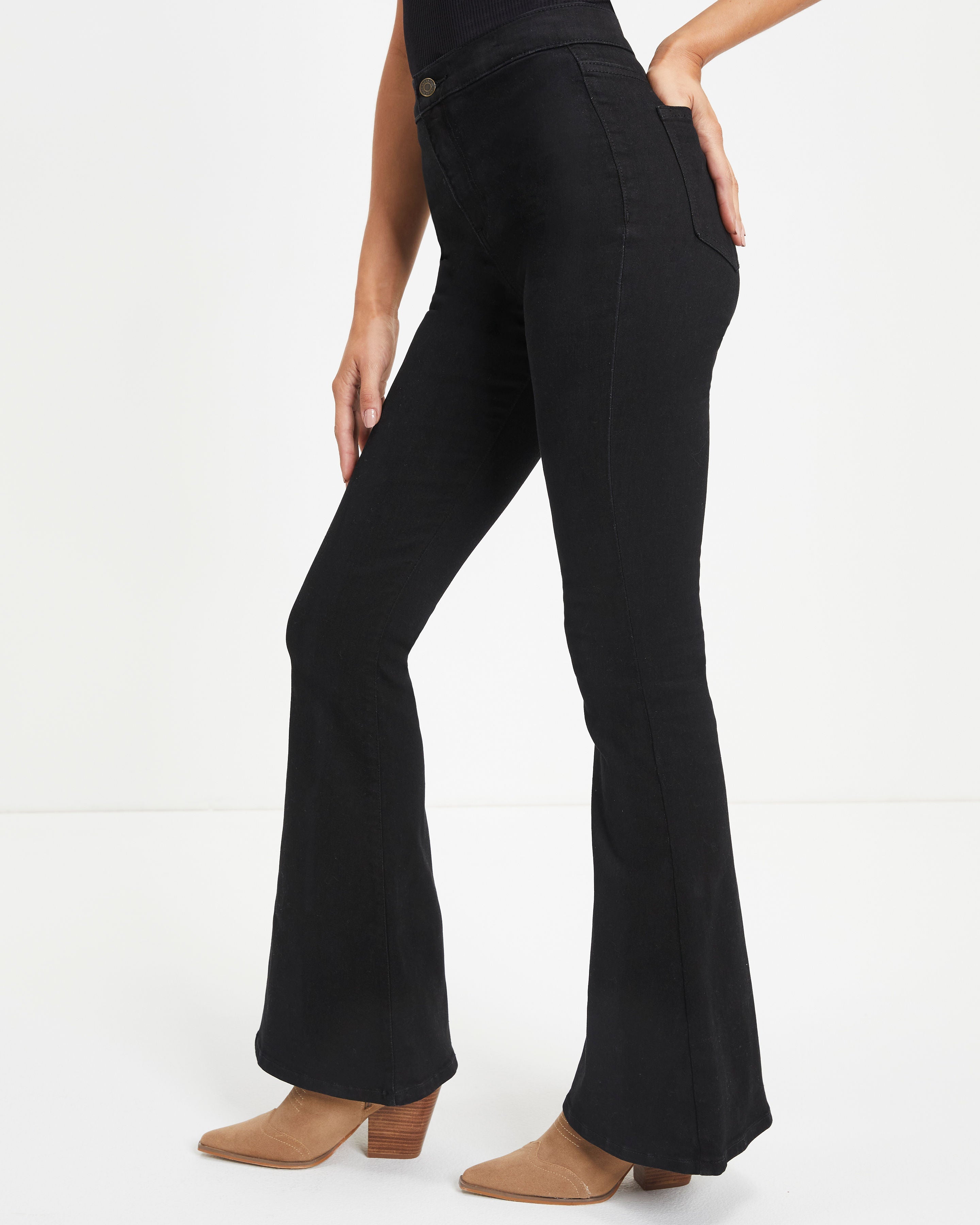 Sanderson High Rise Stretch Flare Jeans - Black Oshnow