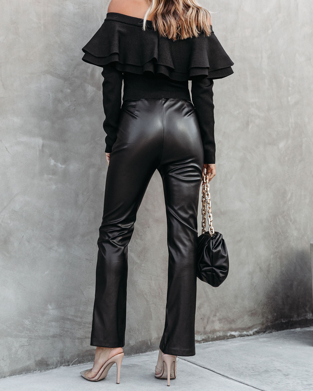 Sandra Faux Leather Split Hem Pants - Black Oshnow