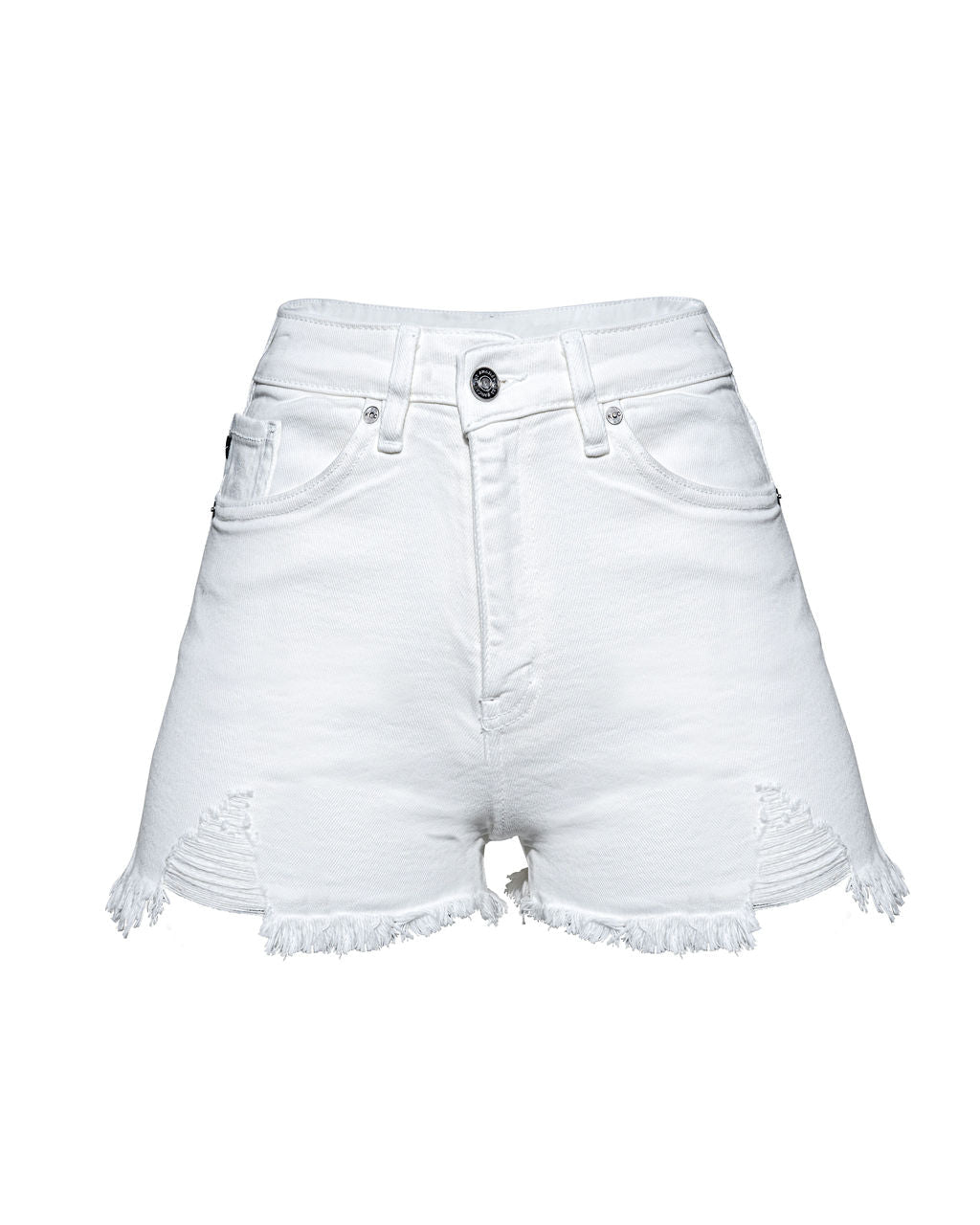 Santa Cruz High Rise Distressed Denim Shorts - White Oshnow