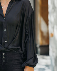 Sarah Satin Button Down Blouse - Black Oshnow