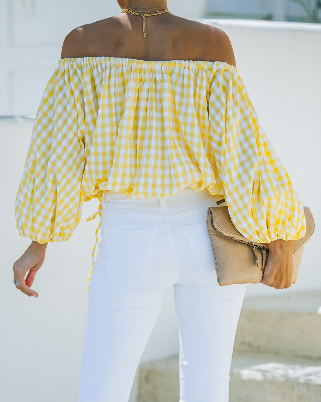 Saskia Gingham Off The Shoulder Blouse Oshnow