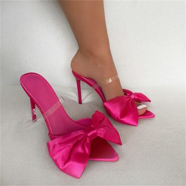 Satin Bow Stiletto Heels Oshnow