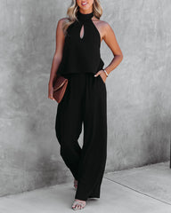 Saturday Night Fever Halter Pocketed Jumpsuit - Black Oshnow