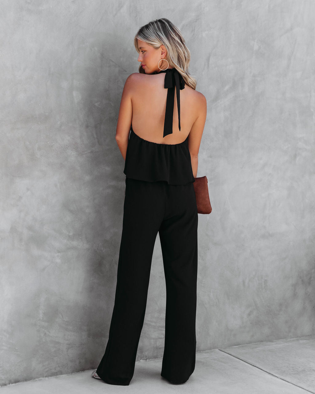 Saturday Night Fever Halter Pocketed Jumpsuit - Black Oshnow