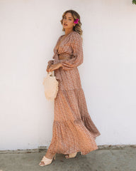 Scenery Printed Tiered Maxi Skirt - Camel Oshnow