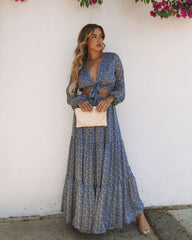 Scenery Printed Tiered Maxi Skirt - Navy Oshnow