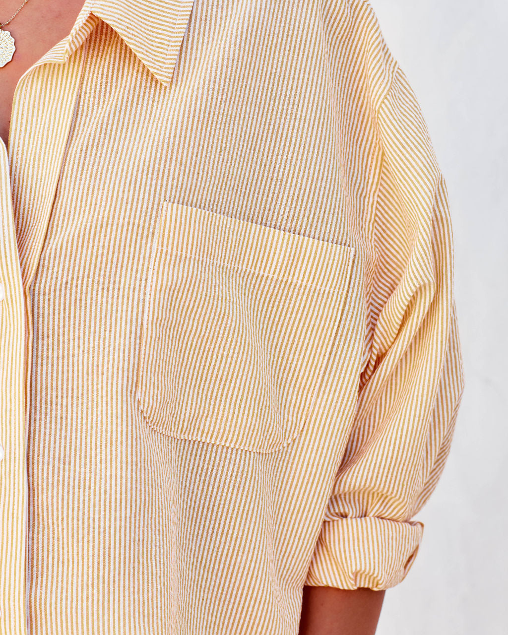 Sebastian Cotton Blend Striped Button Down Top - Yellow Oshnow