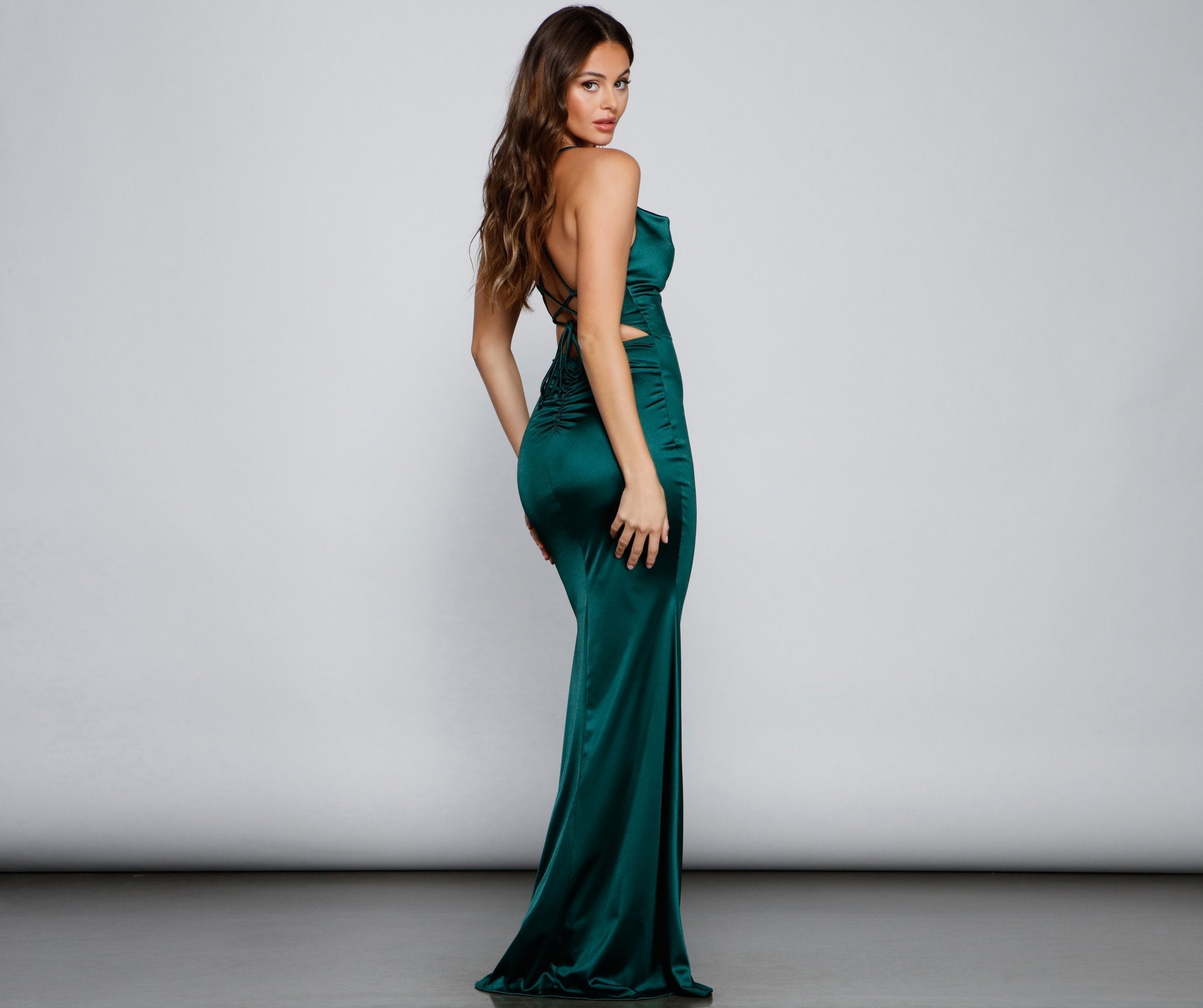 Selena Ruched Satin Mermaid Dress Oshnow