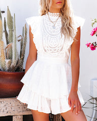 Sentimental Cotton Crochet Ruffle Romper - SALE Oshnow