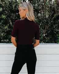 September Mock Neck Ribbed Knit Top - Burgundy Oshnow