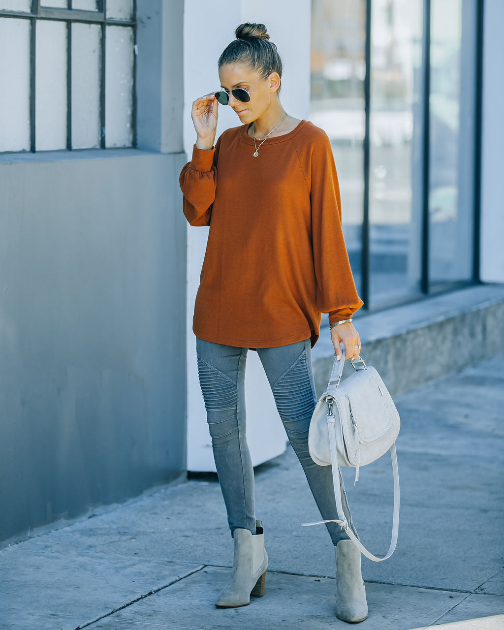 Serafina Knit Raglan Top - Camel Oshnow