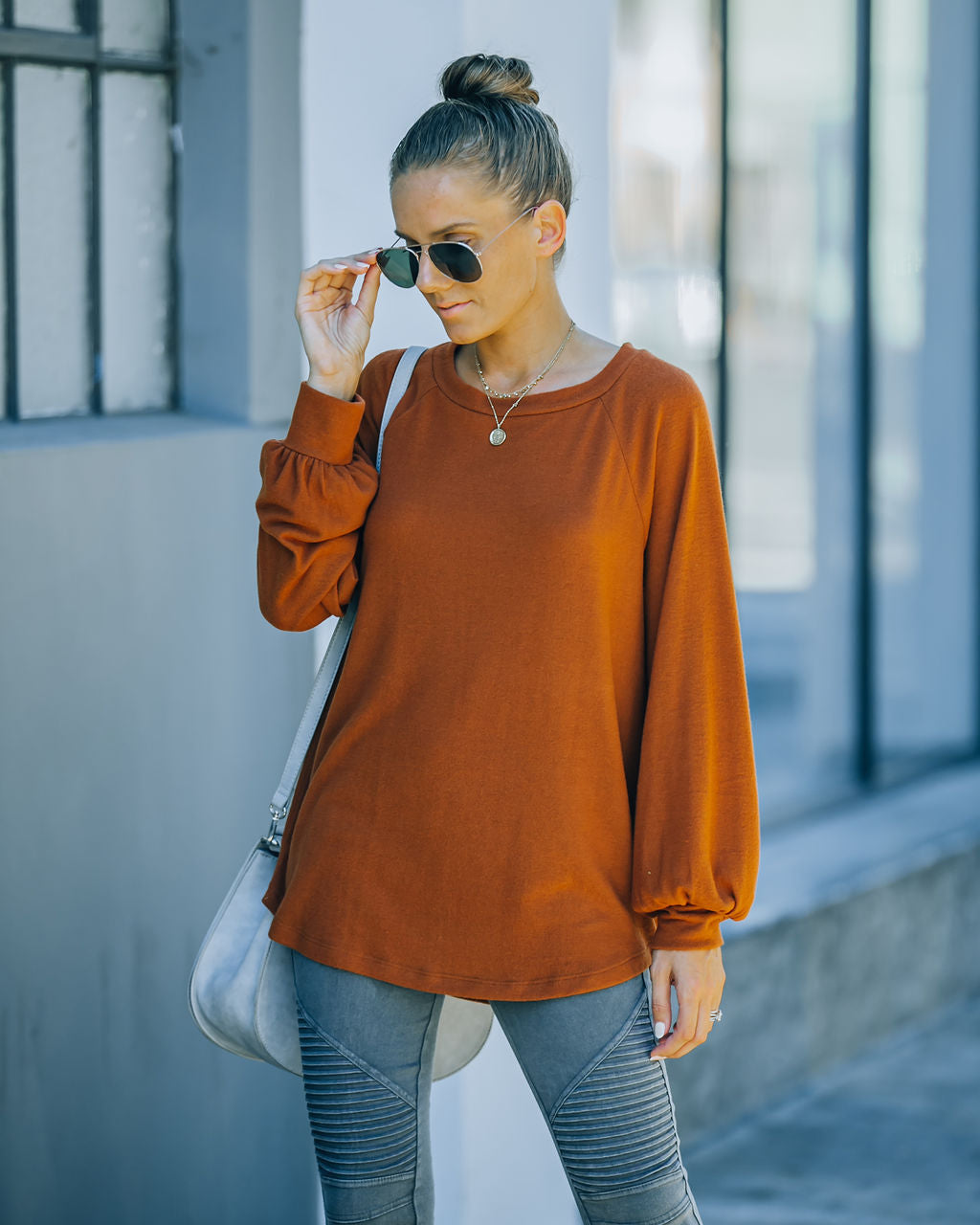 Serafina Knit Raglan Top - Camel Oshnow