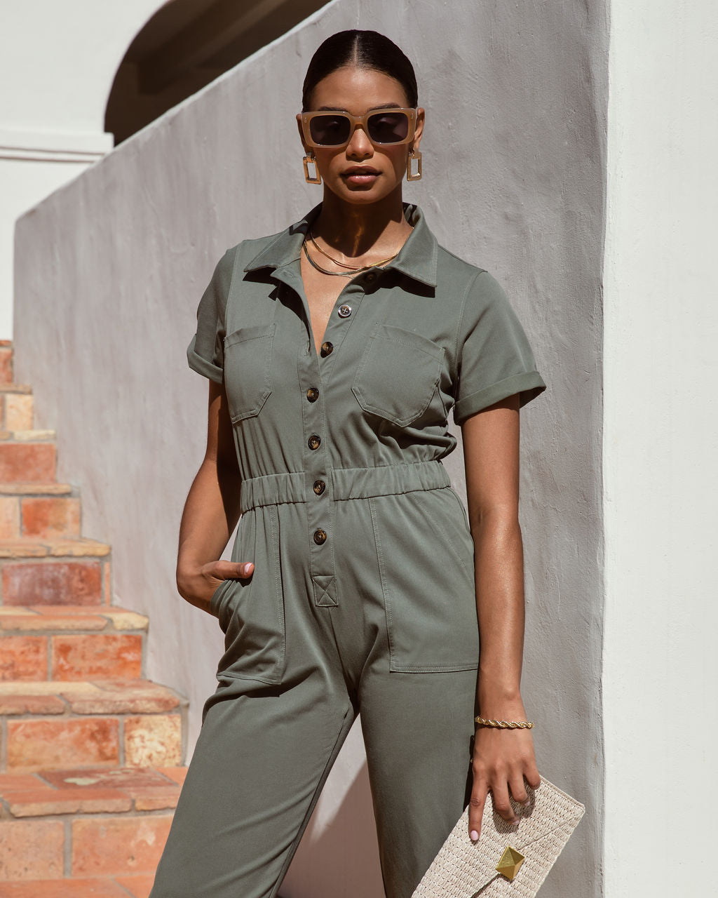 Serena Pocketed Jumpsuit - Olive Oshnow