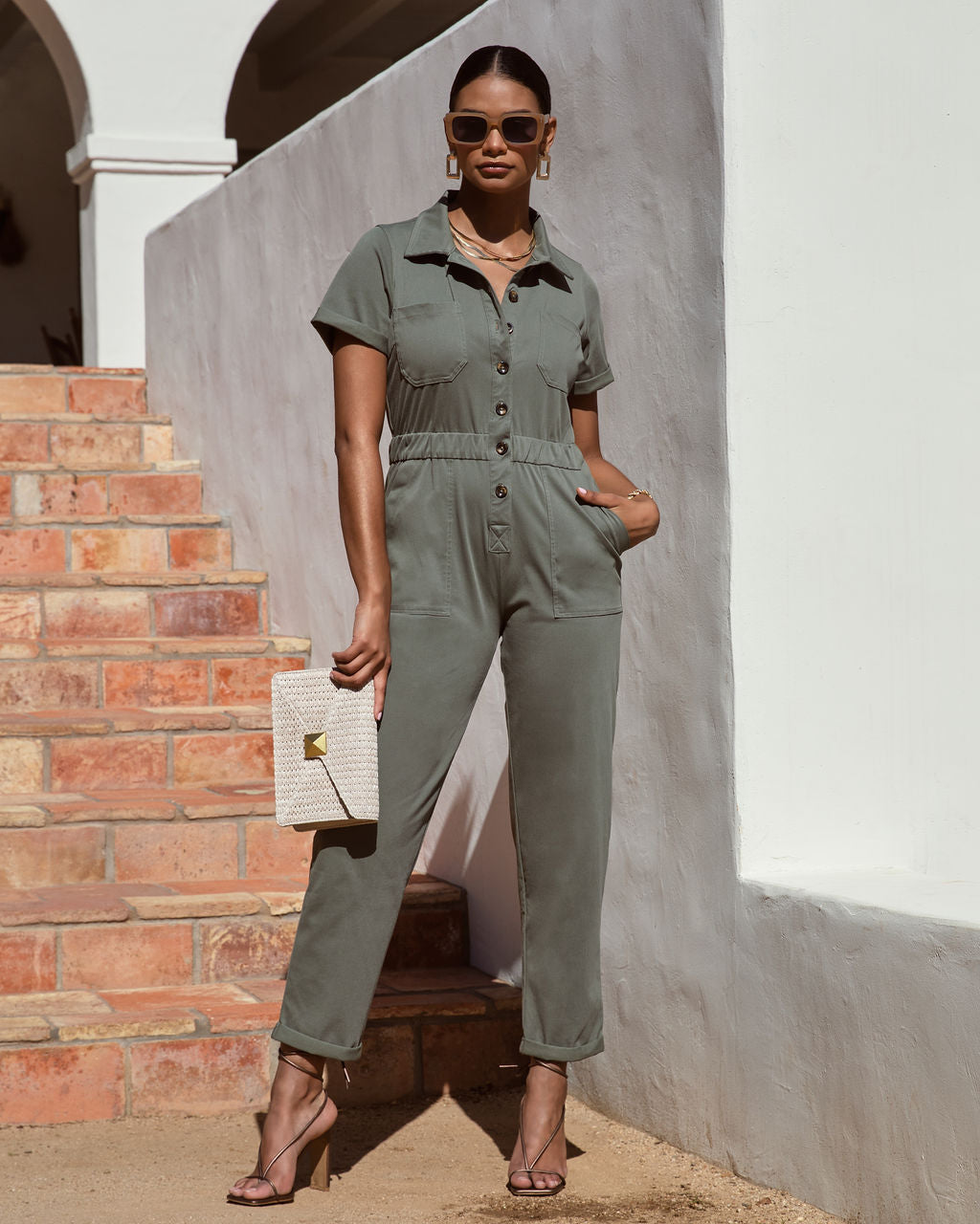 Serena Pocketed Jumpsuit - Olive Oshnow