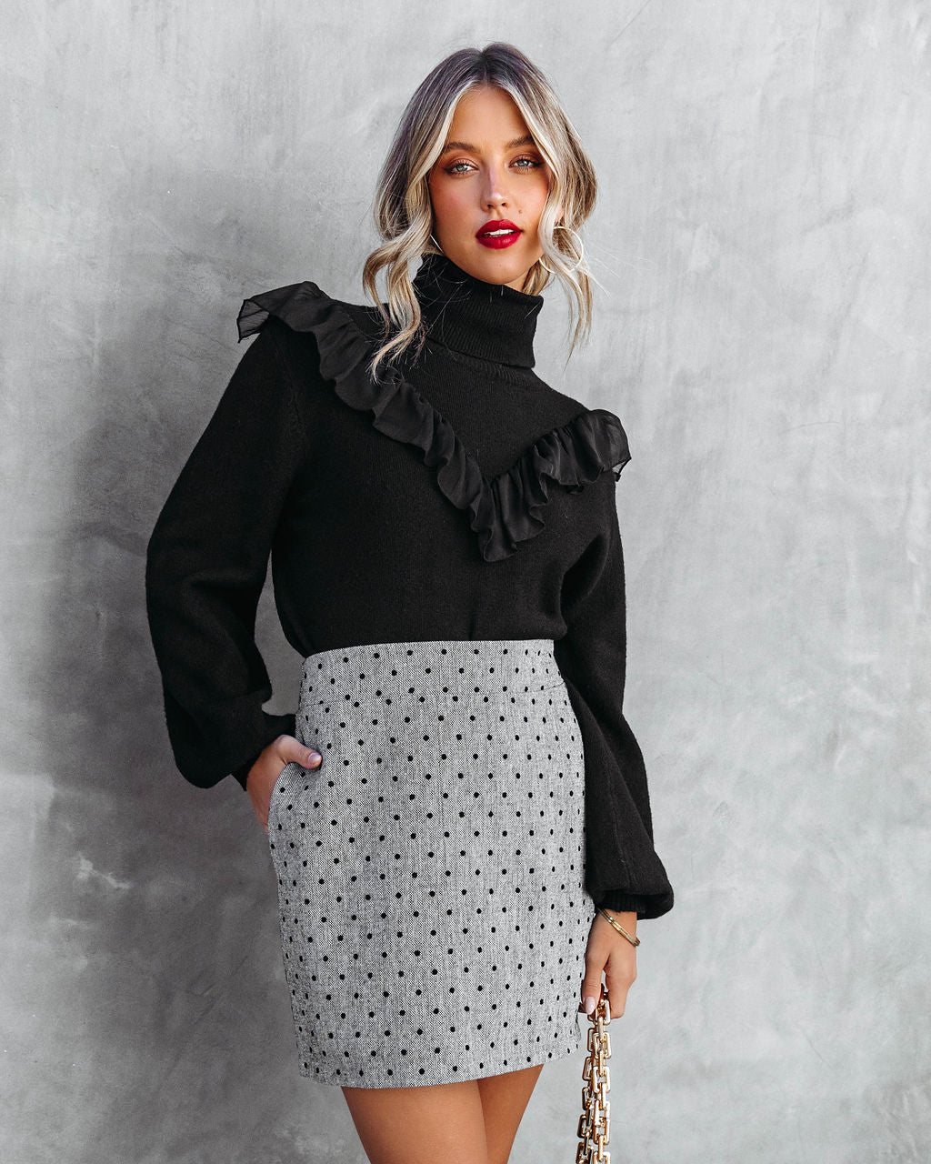 Serving Looks Polka Dot Pocketed Mini Skirt - Grey Oshnow