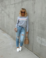 Set The Tone Cotton Blend Stripe Sweatshirt - Heather Grey Oshnow