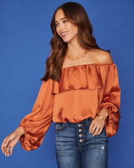 Sevyn Balloon Sleeve Off The Shoulder Blouse - Burnt Orange Oshnow