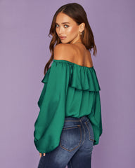 Sevyn Balloon Sleeve Off The Shoulder Blouse - Hunter Green Oshnow