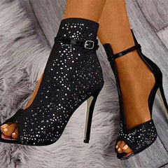 Sexy Diamonds Buckle Peep Toe High Heels Oshnow