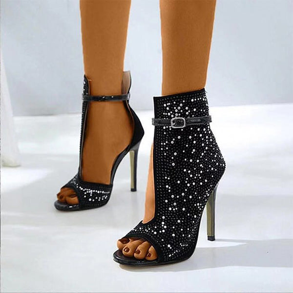 Sexy Diamonds Buckle Peep Toe High Heels Oshnow