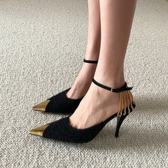 Sexy Metal Pointed Toe Chain High Heeled Pumps Oshnow