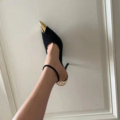 Sexy Metal Pointed Toe Chain High Heeled Pumps Oshnow