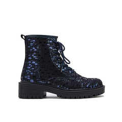 Sexy Sequin Lace-Up Ankle Chunky Heel Boots