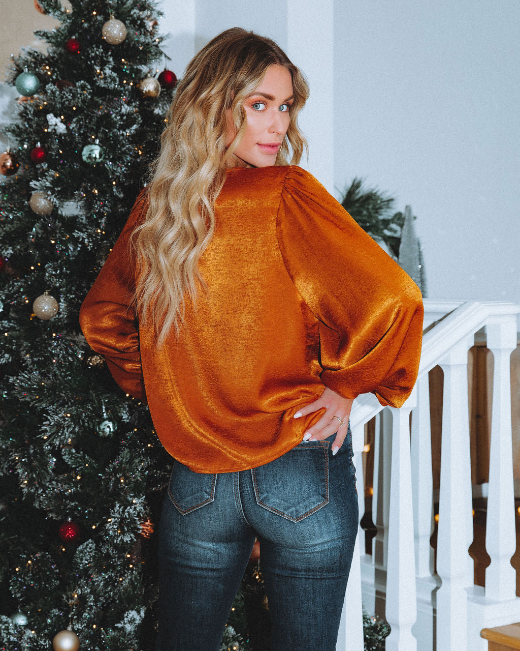 Shai Billowed Sleeve Blouse - Burnt Orange Oshnow