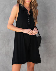 Shania Collared Henley Romper - Black Oshnow