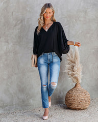 Shary Split Neck Blouse - Black Oshnow