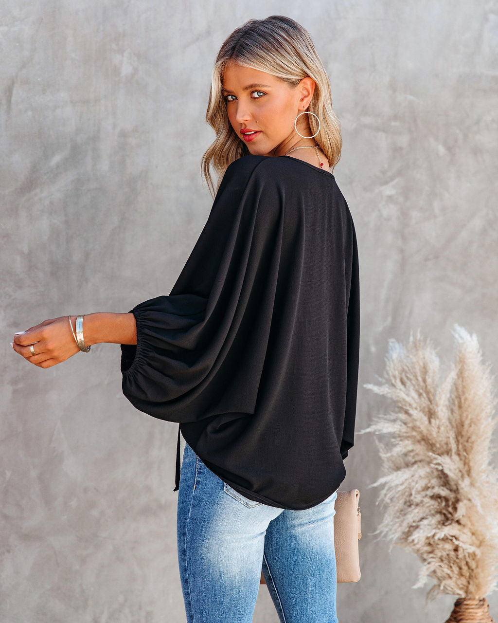 Shary Split Neck Blouse - Black Oshnow