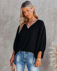 Shary Split Neck Blouse - Black Oshnow