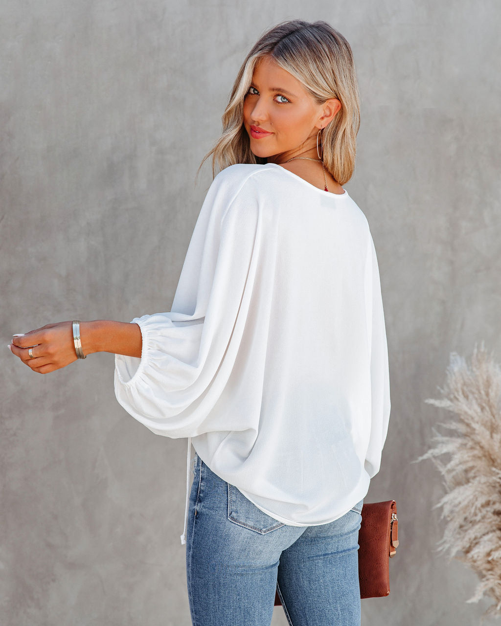 Shary Split Neck Blouse - White Oshnow