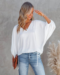 Shary Split Neck Blouse - White Oshnow