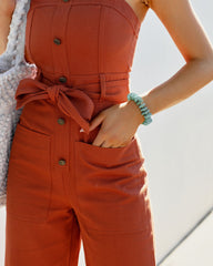 She Is Unstoppable Cotton Pocketed Jumpsuit - Rust Oshnow