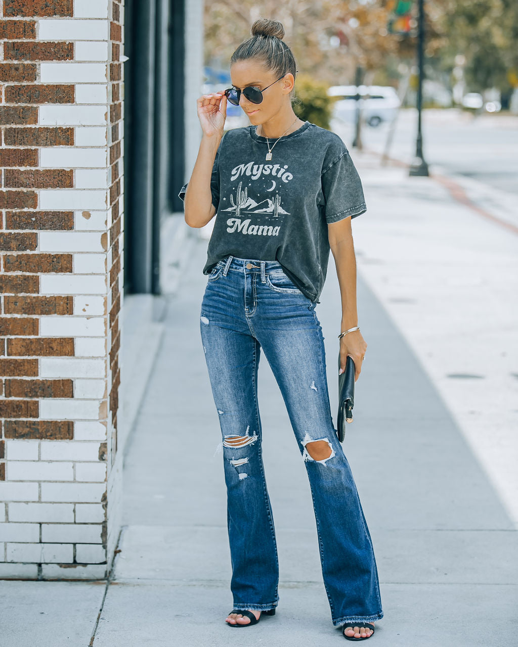 Shelly Distressed Flare Denim - SALE Oshnow