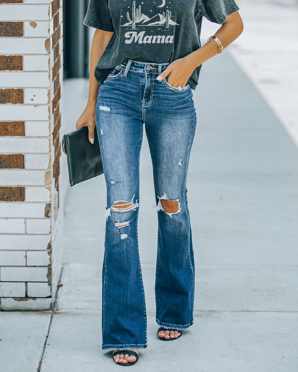 Shelly Distressed Flare Denim - SALE Oshnow