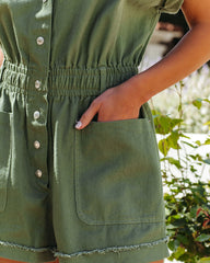 Shelton Cotton Pocketed Denim Romper - Olive Oshnow