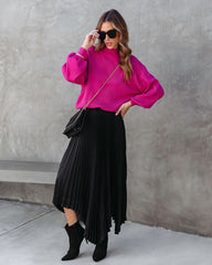 Shiloh Pleated Asymmetrical Midi Skirt - Black  - SALE Oshnow